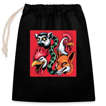 Pop Art Fox Rooster Lemur Snake Smile - Closable cotton gift bag (25x30cm) - black - Front