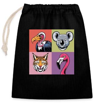 Pop-art Koala Luchs Geier Flamingo bunt Smile - Verschließbarer Geschenkbeutel aus Baumwolle (25x30cm) - Schwarz - Vorne