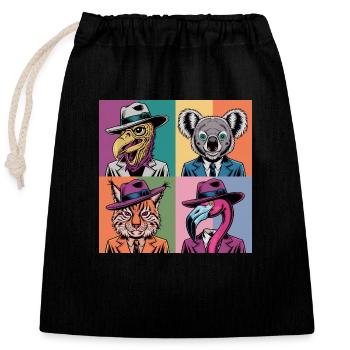 Pop-art bunt Anzüge Geier Flamingo Luchs Koala - Verschließbarer Geschenkbeutel aus Baumwolle (25x30cm) - Schwarz - Vorne