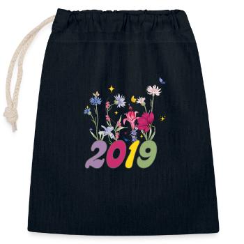 Year of birth 2019 wildflowers - Closable cotton gift bag (25x30cm) - navy - Front
