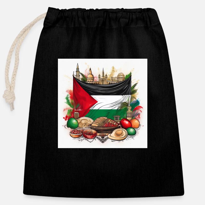 Palestinian Heritage Flag Art - Closable cotton gift bag (25x30cm) - black