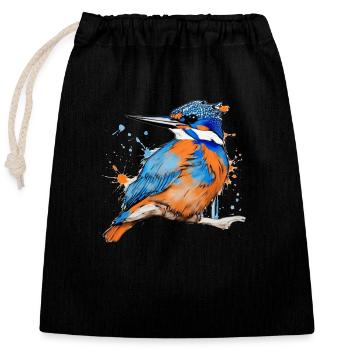 Martin-pêcheur, dessin, coloré, oiseau, graffiti, croquis - Sac cadeau en coton avec cordon (25 x 30 cm) - noir - Devant