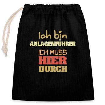 Occupation: Plant operator - Closable cotton gift bag (25x30cm) - black - Front