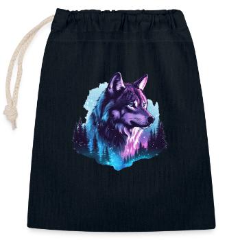 Wolf Polarlicht Wald Natur - Verschließbarer Geschenkbeutel aus Baumwolle (25x30cm) - Navy - Vorne