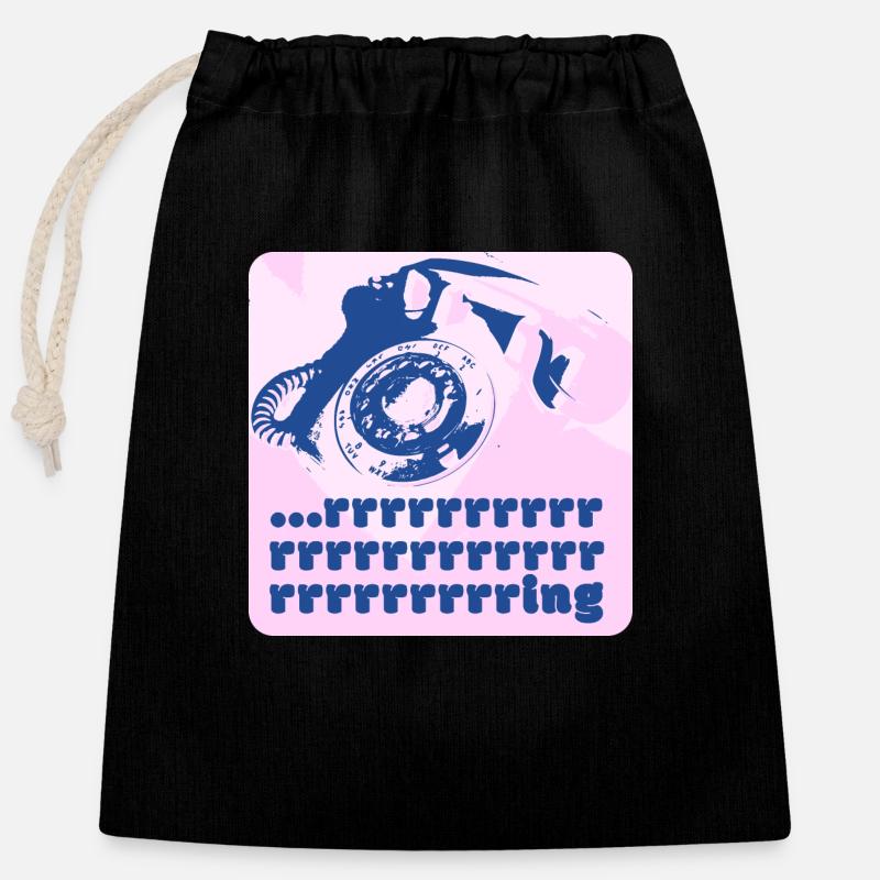 Retro Phone - "Rrrrrrring" - Closable cotton gift bag (25x30cm) - black