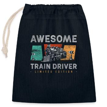 Eisenbahn Lokomotive Spielzeug - Verschließbarer Geschenkbeutel aus Baumwolle (25x30cm) - Navy - Vorne