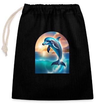 A dolphin coming out of the sea - Closable cotton gift bag (25x30cm) - black - Front