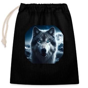 Wolf mit blauen Augen in der Nacht - Verschließbarer Geschenkbeutel aus Baumwolle (25x30cm) - Schwarz - Vorne