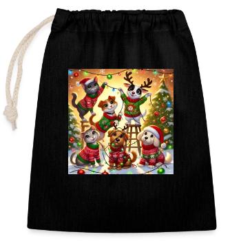 Funny Christmas Animals - Closable cotton gift bag (25x30cm) - black - Front