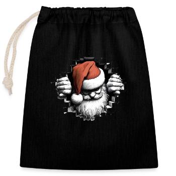 Santa im Loch von vorne 5 - Verschließbarer Geschenkbeutel aus Baumwolle (25x30cm) - Schwarz - Vorne