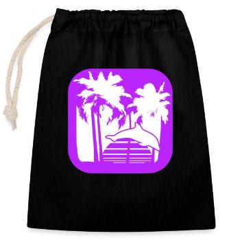 Dolphin Jumping Lines Sun Palm Trees Cool Silhouette - Closable cotton gift bag (25x30cm) - black - Front
