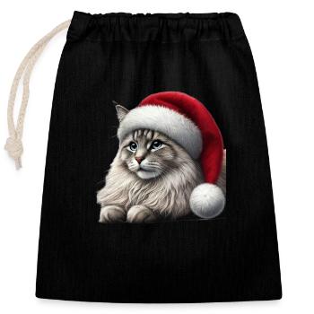 Christmas Cat - Verschließbarer Geschenkbeutel aus Baumwolle (25x30cm) - Schwarz - Vorne