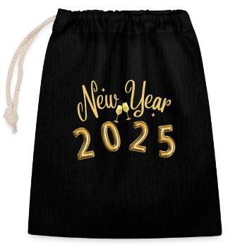 Santé du Nouvel An 2025 - Sac cadeau en coton avec cordon (25 x 30 cm) - noir - Devant