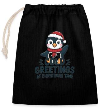 Salutations sympas au moment de Noël – Penguin - Sac cadeau en coton avec cordon (25 x 30 cm) - noir - Devant