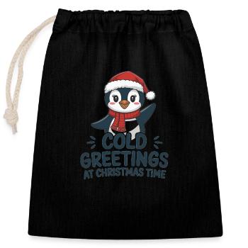 Salutations sympas au moment de Noël – Penguin - Sac cadeau en coton avec cordon (25 x 30 cm) - noir - Devant