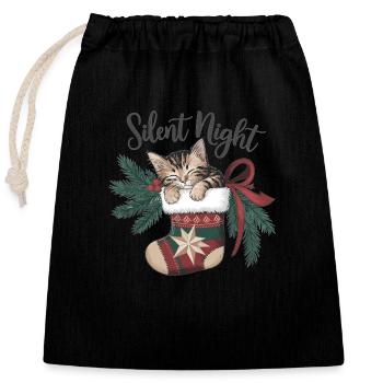 Douce nuit – Chaton en bas de Noël - Sac cadeau en coton avec cordon (25 x 30 cm) - noir - Devant