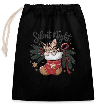 Douce nuit – Chaton en bas de Noël - Sac cadeau en coton avec cordon (25 x 30 cm) - noir - Devant