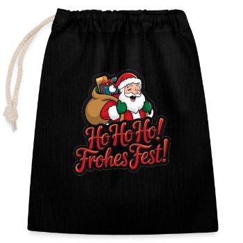 Santa Claus – Ho Ho Ho! Merry Christmas - Closable cotton gift bag (25x30cm) - black - Front
