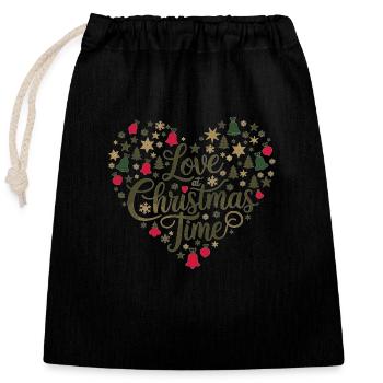 L’amour pour la période de Noël – au cœur des motifs - Sac cadeau en coton avec cordon (25 x 30 cm) - noir - Devant