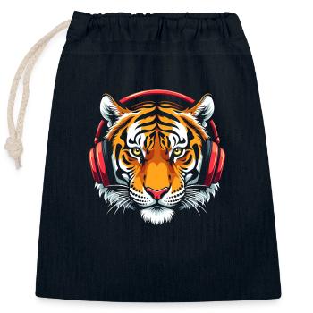 Tiger Animal Graphic Music Headphones Art Tiger - Closable cotton gift bag (25x30cm) - navy - Front