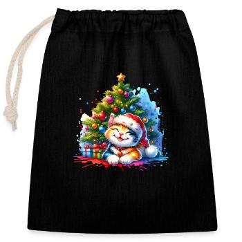 Chat mignon Noël - Sac cadeau en coton avec cordon (25 x 30 cm) - noir - Devant