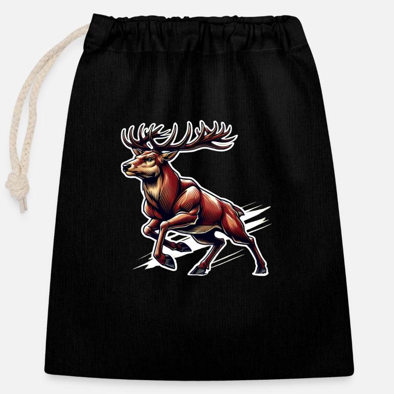 Red Deer Hunting Driven Hunt - Closable cotton gift bag (25x30cm) - black