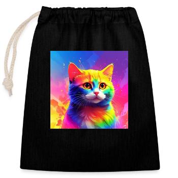 Chat mignon aux couleurs de l’arc-en-ciel - Sac cadeau en coton avec cordon (25 x 30 cm) - noir - Devant