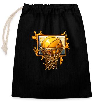 Cerceau de basket doré - Sac cadeau en coton avec cordon (25 x 30 cm) - noir - Devant