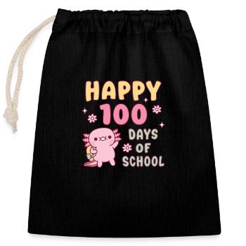 Cute Axolotl Happy 100 Days Of School - Closable cotton gift bag (25x30cm) - black - Front