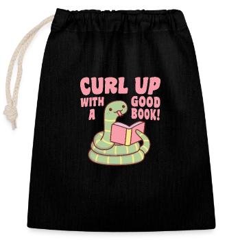 Serpent mignon blottissez-vous avec un bon livre - Sac cadeau en coton avec cordon (25 x 30 cm) - noir - Devant