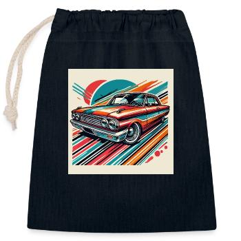 Retro classic car - Closable cotton gift bag (25x30cm) - navy - Front