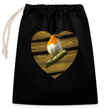 Robin Erithacus rubecula - Closable cotton gift bag (25x30cm) - black - Front