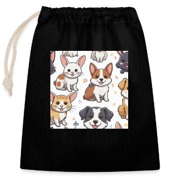 Griffonnages d’animaux mignons - Sac cadeau en coton avec cordon (25 x 30 cm) - noir - Devant