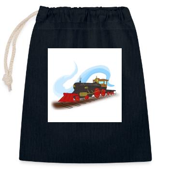 Steam train locomotive - Closable cotton gift bag (25x30cm) - navy - Front