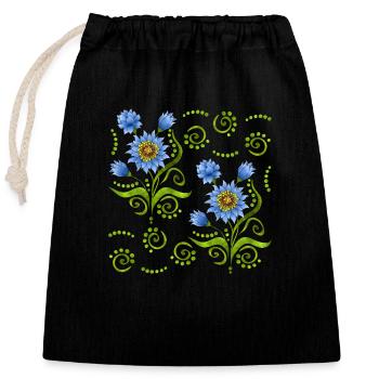 Flowers - Closable cotton gift bag (25x30cm) - black - Front