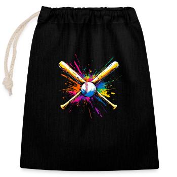 Batte de baseball multicolore - Sac cadeau en coton avec cordon (25 x 30 cm) - noir - Devant