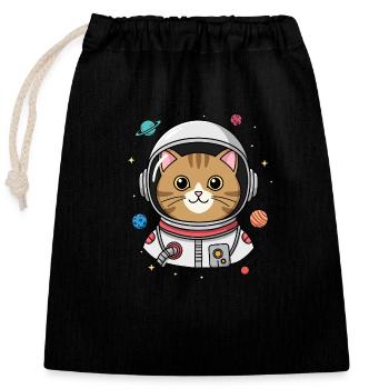 Chat astronaute - Sac cadeau en coton avec cordon (25 x 30 cm) - noir - Devant