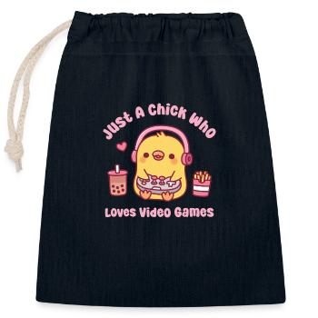 Mignon Gamer Chick Juste un poussin qui aime les jeux vidéo - Sac cadeau en coton avec cordon (25 x 30 cm) - bleu marine - Devant