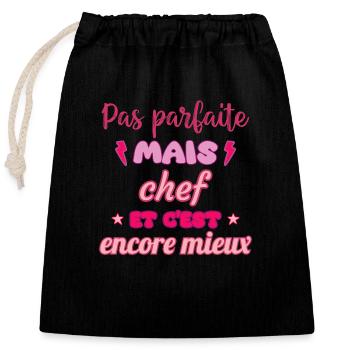 Pas parfaite mais chef,idée cadeau,cheffe,cuisine - Sac cadeau en coton avec cordon (25 x 30 cm) - noir - Devant