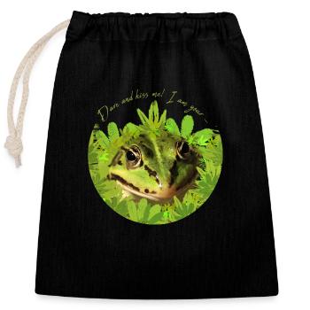 Frosch küss mich Prinz - Verschließbarer Geschenkbeutel aus Baumwolle (25x30cm) - Schwarz - Vorne