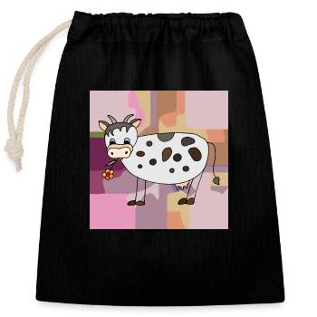 Vache - Sac cadeau en coton avec cordon (25 x 30 cm) - noir - Devant