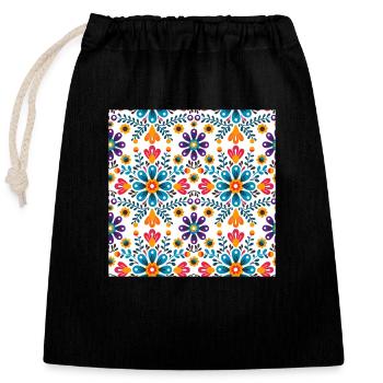 Colourful Folk Floral Pattern – Traditional Art - Closable cotton gift bag (25x30cm) - black - Front