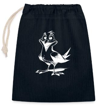 Cute fluttering man funny seagulls bird - Closable cotton gift bag (25x30cm) - navy - Front