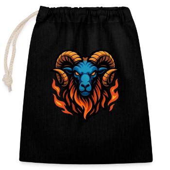 Ram – Intensive Flamme | Urbanes Zodiac-Maskottchen - Verschließbarer Geschenkbeutel aus Baumwolle (25x30cm) - Schwarz - Vorne