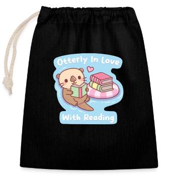 Cute Otter With Books Otterly In Love With Reading - Closable cotton gift bag (25x30cm) - black - Front