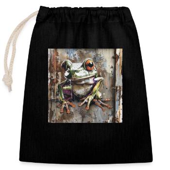 Graffiti Frosch Rost Metall urban Containertür - Verschließbarer Geschenkbeutel aus Baumwolle (25x30cm) - Schwarz - Vorne