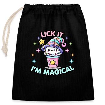 Lèche-le, je suis magique – Mage du milkshake kawaii - Sac cadeau en coton avec cordon (25 x 30 cm) - noir - Devant