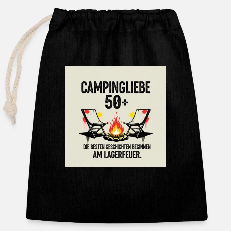 Entdecke unser hochwertiges Camperliebe 50+ Shirt - Verschließbarer Geschenkbeutel aus Baumwolle (25x30cm) - Schwarz