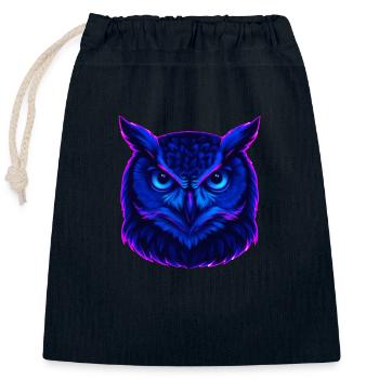 Neonblaue Eule mit intensivem Blick - Verschließbarer Geschenkbeutel aus Baumwolle (25x30cm) - Navy - Vorne