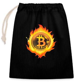 Bitcoin on Fire Crypto Coin Memecoin - Sac cadeau en coton avec cordon (25 x 30 cm) - noir - Devant